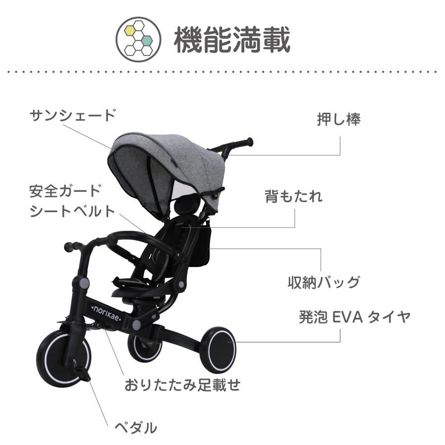 ヤトミ のりかえ三輪車 押し棒付き 股ベルト付き 背もたれ付き 4WAY