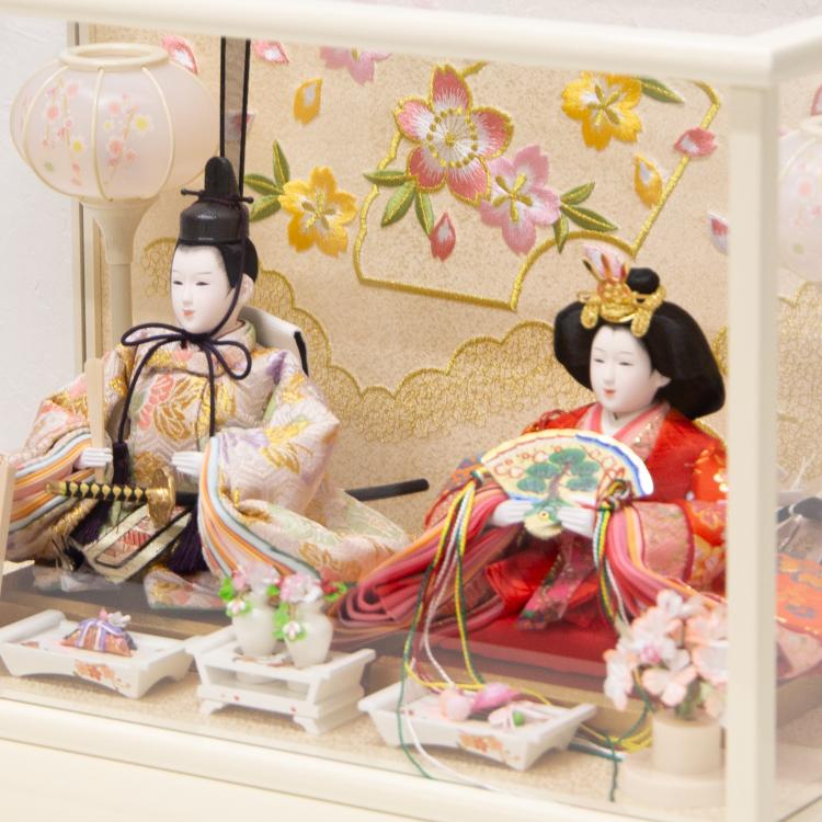 雛人形 親王飾り 桜と扇 SE07306 ケース飾り オフホワイト