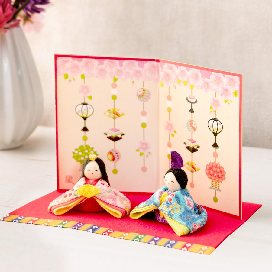 縮緬のお雛様　わらべ雛 リュウコドウ 雛人形 ひな人形 ちりめん コンパクト ミニ はんなり屏風