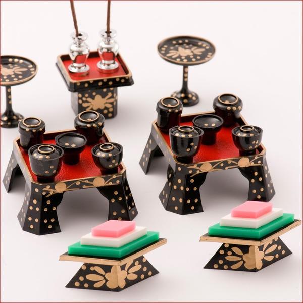 リュウコドウ 小道具雛人形 ひな人形 小道具 ちりめん お膳揃い 1組