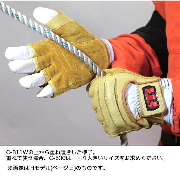 トンボレックス 牛革手袋 指なし手袋 レスキューグローブ C