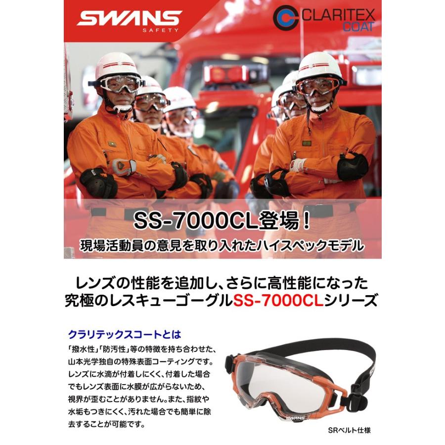 SWANS スワンズ 消防 レスキューゴーグル 保護メガネ SS-7000CL ワンタッチSRベルト ゴムバンド仕様 クラリテックスコートレンズ｜akagi-aaa｜05