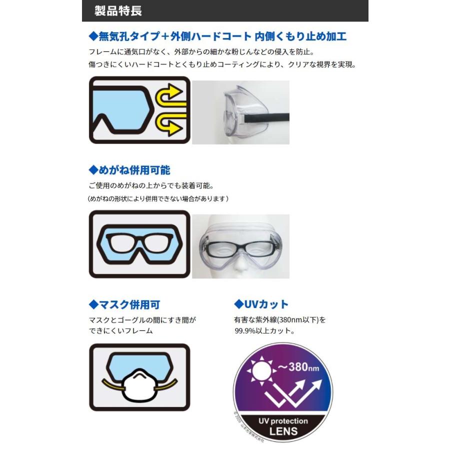 ゴーグル型保護めがね YG-5090HF N 無気孔タイプ 織ゴムバンド仕様
