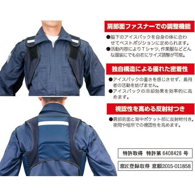 冷却ベスト アイスハーネス 高視認 蛍光イエロー ハイビズ 保冷剤3個