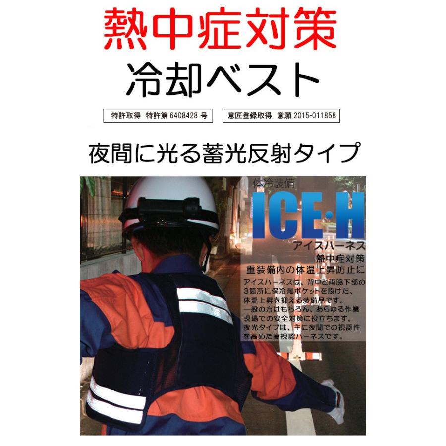 冷却ベスト アイスハーネス 夜光ネイビー 蓄光反射付き 保冷剤6個付き 暑さ対策 熱中症対策グッズ クールベスト_1