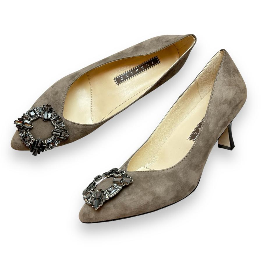 YOSHITO ヨシト パンプス ビジュー ヒール シルキー 本革 靴 7182 gys  