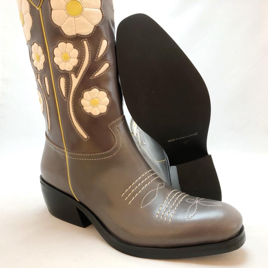 MANA マナ ウエスタンブーツ フラワー 本革 靴 88mn508026gy : あかい  