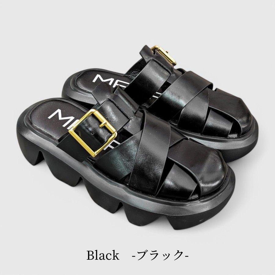 MANA（マナ） ミュール ウェーブ ソール 厚底 本革 靴 552188 : あかい