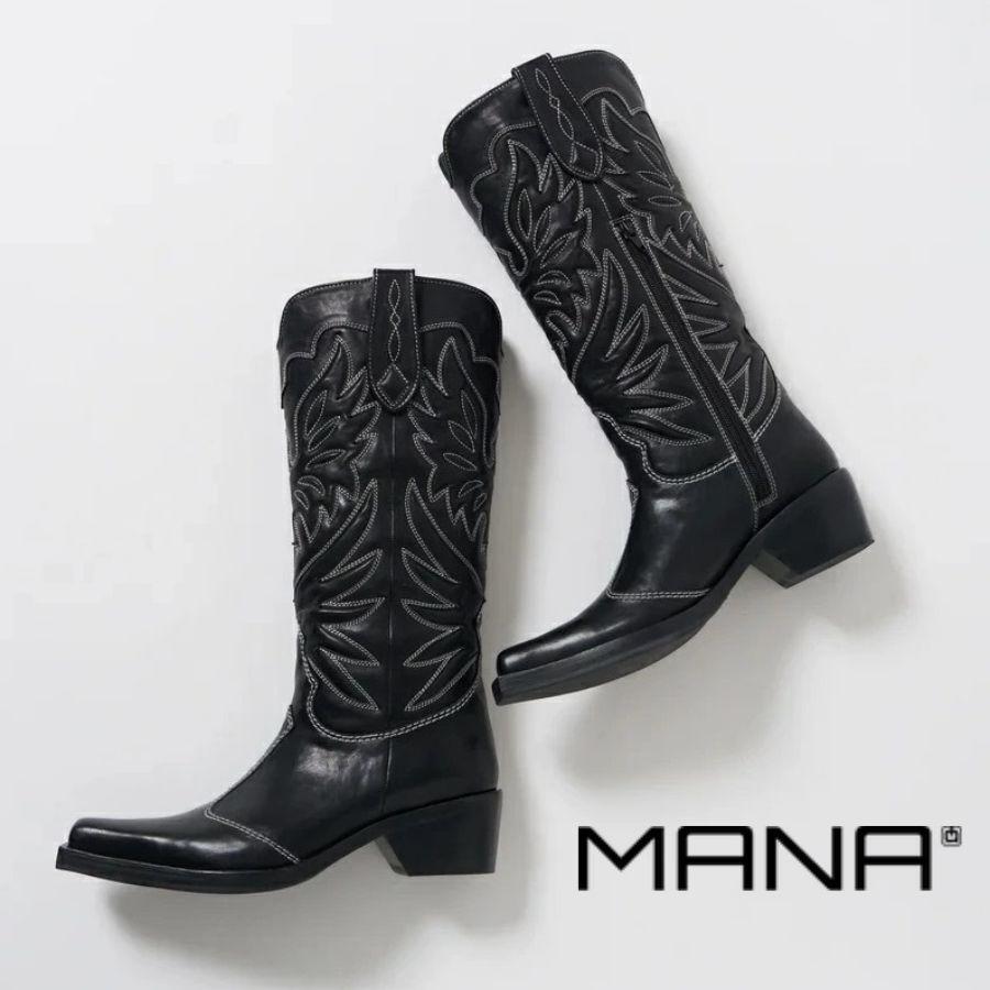 MANA（マナ） ステッチワーク ウエスタンブーツ 本革 靴 559024 bl