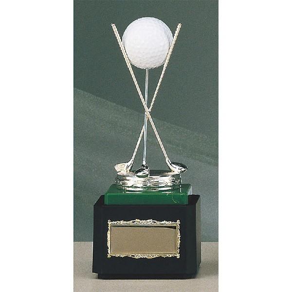 ホールインワン記念　ホールインワントロフィー　B4062：ホールインワンの記念ボールを飾れる記念品　記念クリスタルブロンズトロフィー