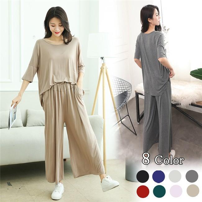 セットアップ ルームウェア 部屋着 長袖 フレアトップス ロングパンツ コットン パジャマ 外出 レディース 上下セット カットソー きれいめ 大人 カジュアル Nssy002 アカルイ市場 通販 Yahoo ショッピング