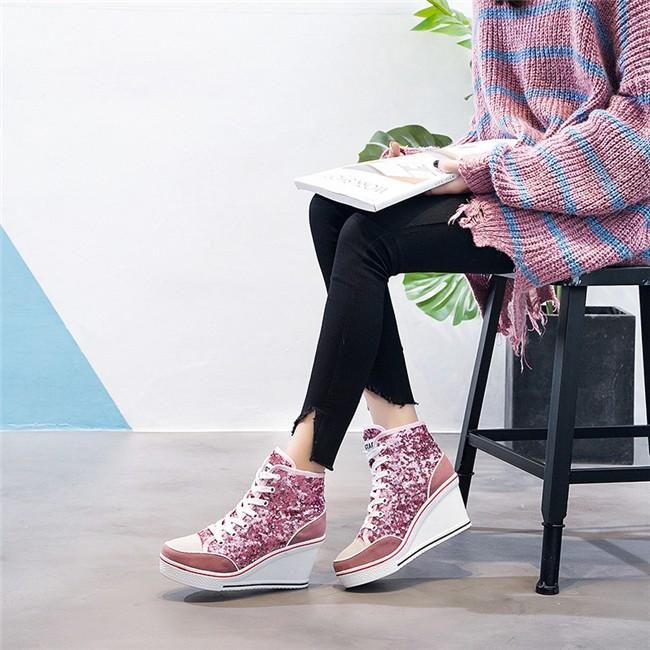 スパンコール キラキラ 大きいサイズ 22cm 26 5cm インヒール スニーカー レディース 8cmヒール ウェッジソール キャンバス カジュアル 身長靴 女 美脚 赤字覚悟 Nxfbx アカルイ市場 通販 Yahoo ショッピング