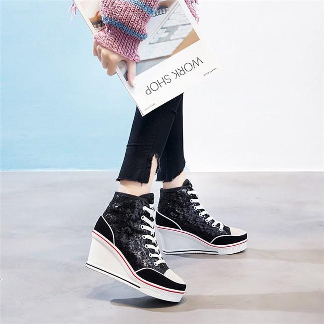 スパンコール キラキラ 大きいサイズ 22cm 26 5cm インヒール スニーカー レディース 8cmヒール ウェッジソール キャンバス カジュアル 身長靴 女 美脚 赤字覚悟 Nxfbx アカルイ市場 通販 Yahoo ショッピング
