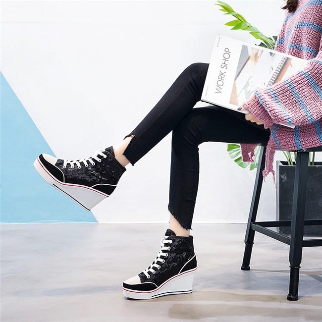 スパンコール キラキラ 大きいサイズ 22cm 26 5cm インヒール スニーカー レディース 8cmヒール ウェッジソール キャンバス カジュアル 身長靴 女 美脚 赤字覚悟 Nxfbx アカルイ市場 通販 Yahoo ショッピング