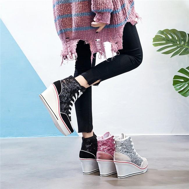 スパンコール キラキラ 大きいサイズ 22cm 26 5cm インヒール スニーカー レディース 8cmヒール ウェッジソール キャンバス カジュアル 身長靴 女 美脚 赤字覚悟 Nxfbx アカルイ市場 通販 Yahoo ショッピング