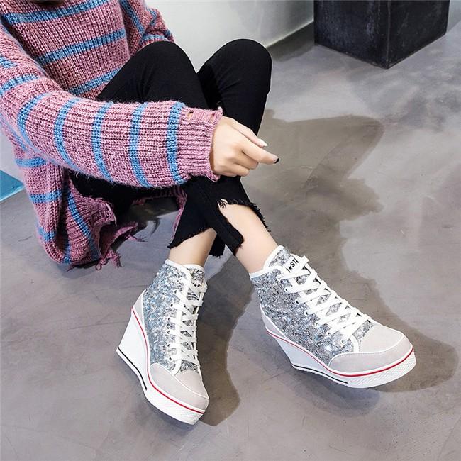スパンコール キラキラ 大きいサイズ 22cm 26 5cm インヒール スニーカー レディース 8cmヒール ウェッジソール キャンバス カジュアル 身長靴 女 美脚 赤字覚悟 Nxfbx アカルイ市場 通販 Yahoo ショッピング