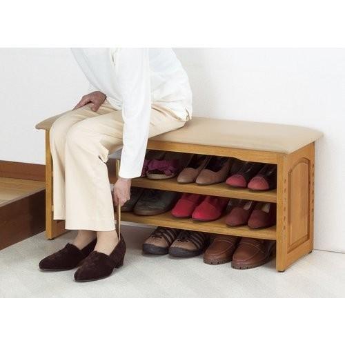 木製収納付き玄関ベンチ90cm幅 ガタつき防止付き 03520 椅子 チェア 靴 
