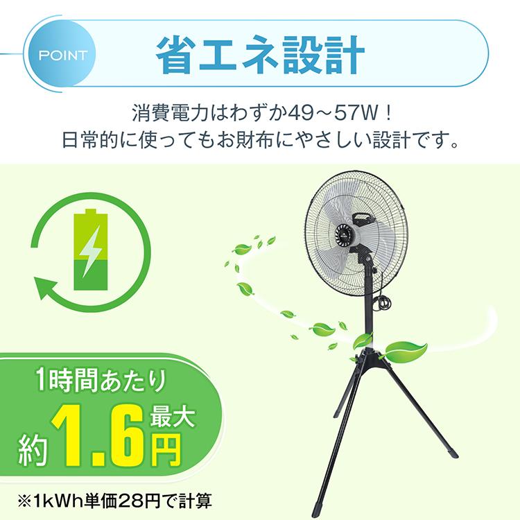 工場扇 工場扇風機 扇風機 サーキュレーター 工業扇風機 三脚 スタンド 業務用 工業扇 熱中症対策 3枚羽根 大型扇風機 強力 送風機 換気 乾燥 省エネ 自動首振りの画像