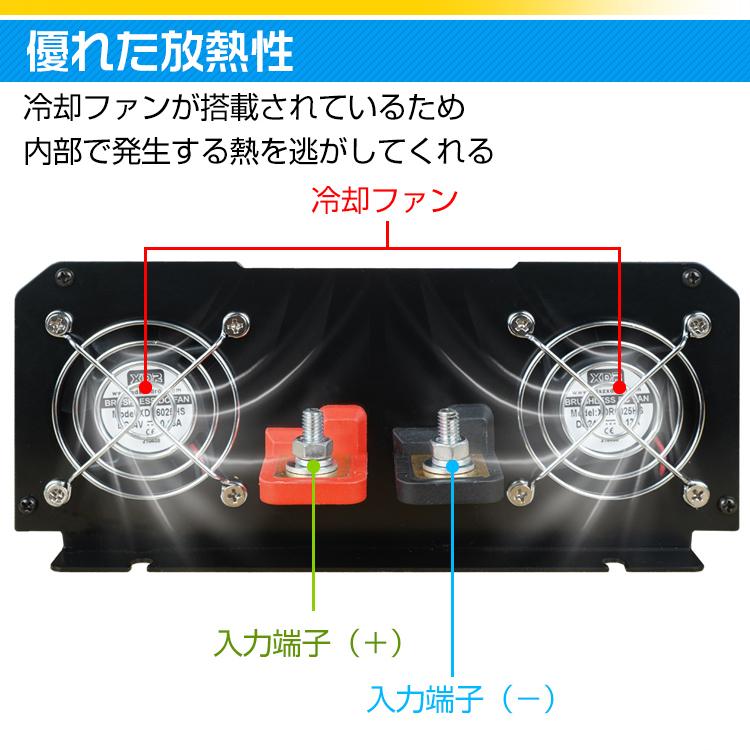 インバーター 2000W 正弦波 12V 24V 50Hz 60Hz 切り替え 可能 インバータ リモコン付き コンセント4個 USB1個 AC100V 2.1A 防災 用品 非常用 ee220｜akaneashop｜11