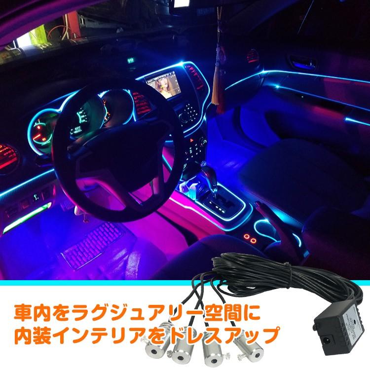 車 Rgb 音に反応 Led アンビエントライト リブ付き アクリルファイバー 6m インテリア ドレスアップ 音センサー 5 Off カー用品 内装 Dc12v Ee253