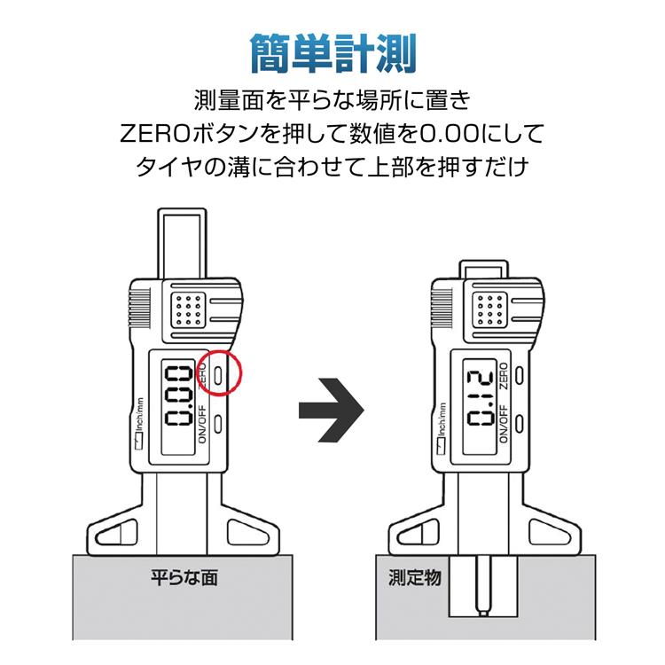 Hill Stone タイヤ溝測定器 デジタルデプスゲージ タイヤ溝ゲージ 単位