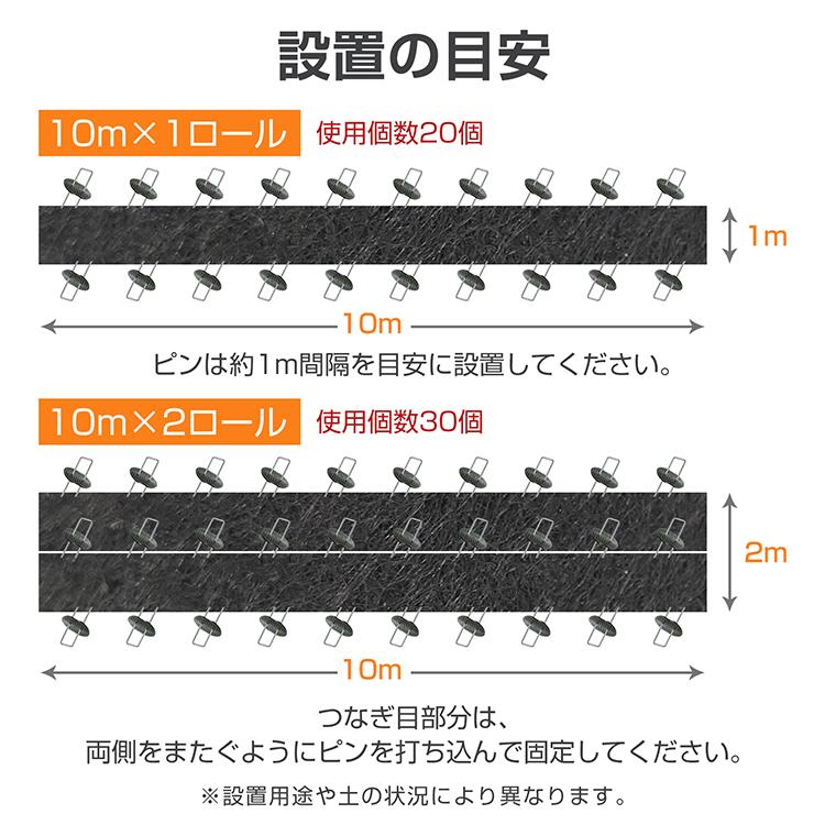 防草シート ピン 固定ピン セット 人工芝 シート押さえ 20cm 50本 黒丸