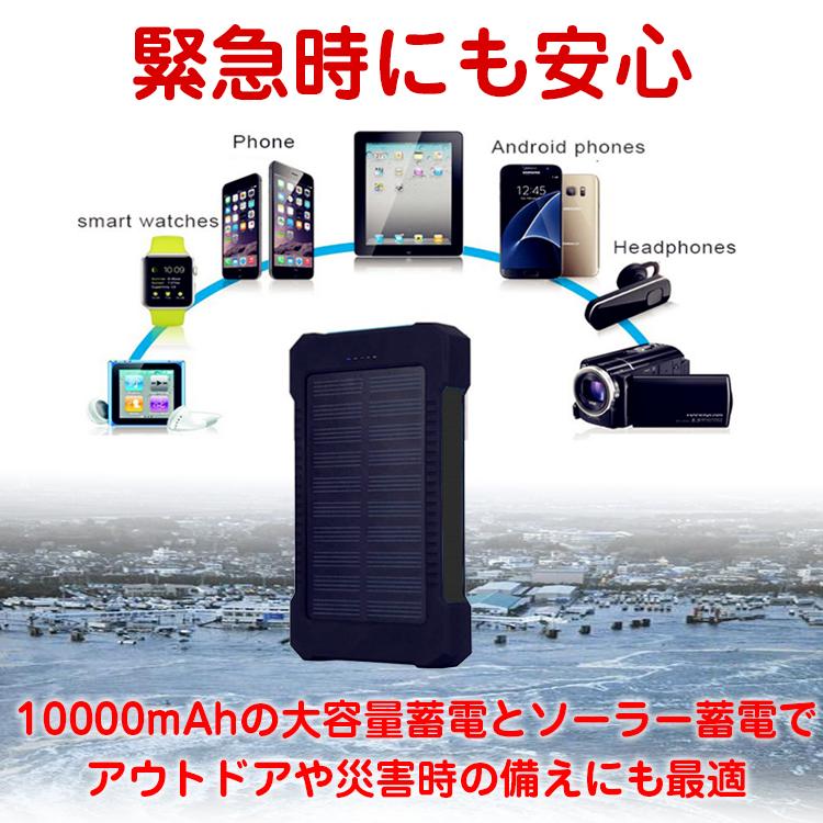 多機能モバイルバッテリー ソーラーパネル レッド ポータブルモバイルソーラーバッテリー 20000mAh LED照明付き | 株式