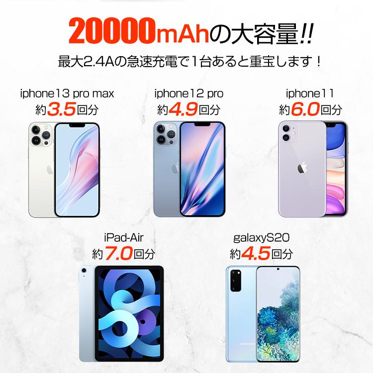 モバイルバッテリー 大容量 20000mAh 2.4A 急速 充電 USB スマホ