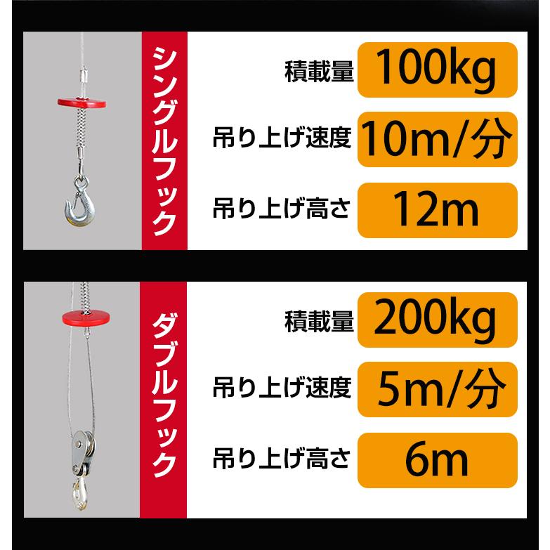 電動ウインチ クレーン 電動ホイスト 吊り下げ 吊り上げ 200kg 家庭用 チェーン リモコン 100V 積み上げ 安全機能 工場 倉庫 自宅 作業 工具 運搬 物流 ny387｜akaneashop｜02