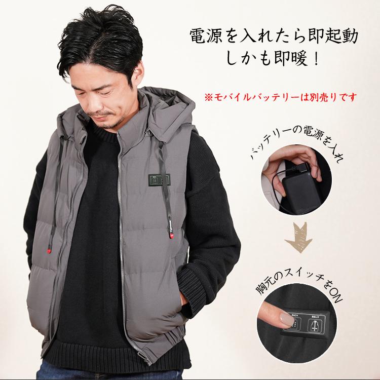 ベスト 冬 雪 防寒 ヒーター バイク メンズ レディース 中綿 フード