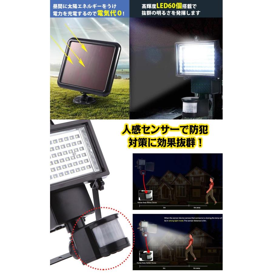 ソーラーライト ガーデンライト センサーライト led投光器 人感