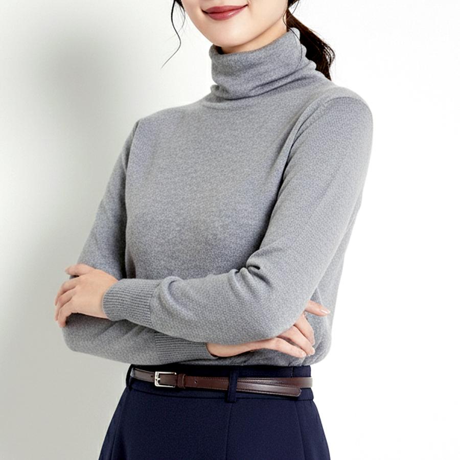 レディースひねりタートルネックセーター 薄手 ニット ハイネック 無地