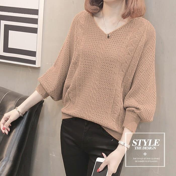 セーター ニット ドルマンスリーブ Vネック 長袖 レディース 無地 編み 模様 春 秋 おしゃれ 可愛い 着痩せ 女性 体型カバー 冬 ミドルゲージ 柔らかい 暖かい 1066 Br A B 通販 Yahoo ショッピング