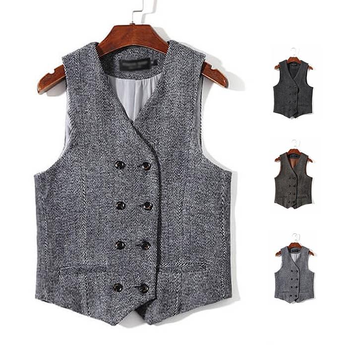 お取寄せ メンズ ジレ ベスト ダブルボタン vネック ボタン留め 春 秋