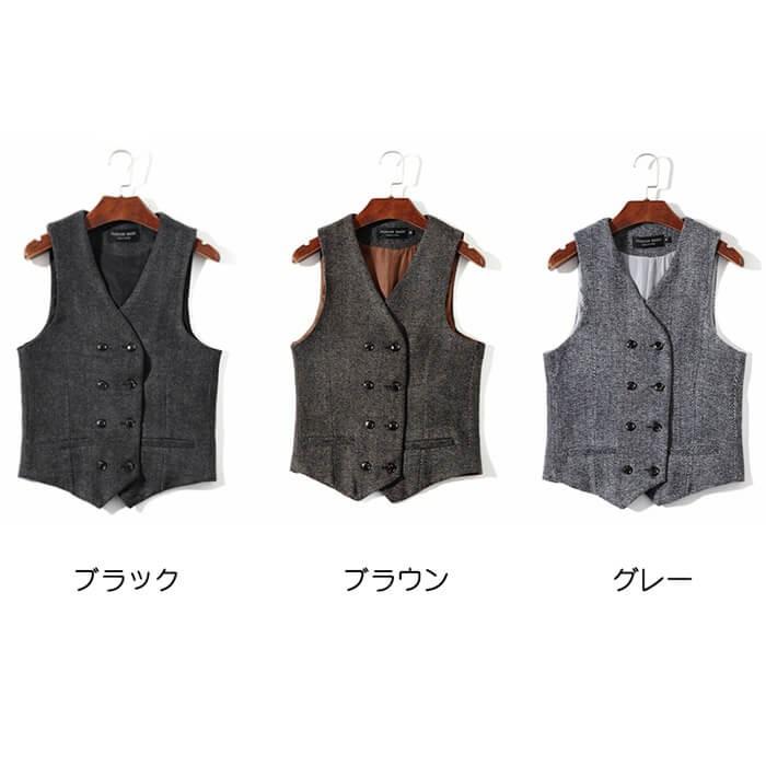 お取寄せ メンズ ジレ ベスト ダブルボタン vネック ボタン留め 春 秋