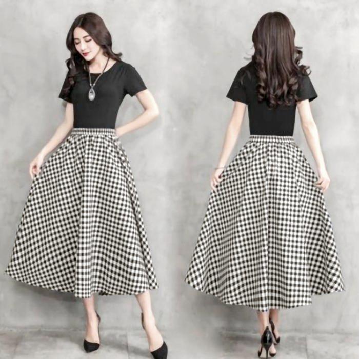 数量限定 スカート Aライン フレア ギンガム チェック柄 ウエストゴム