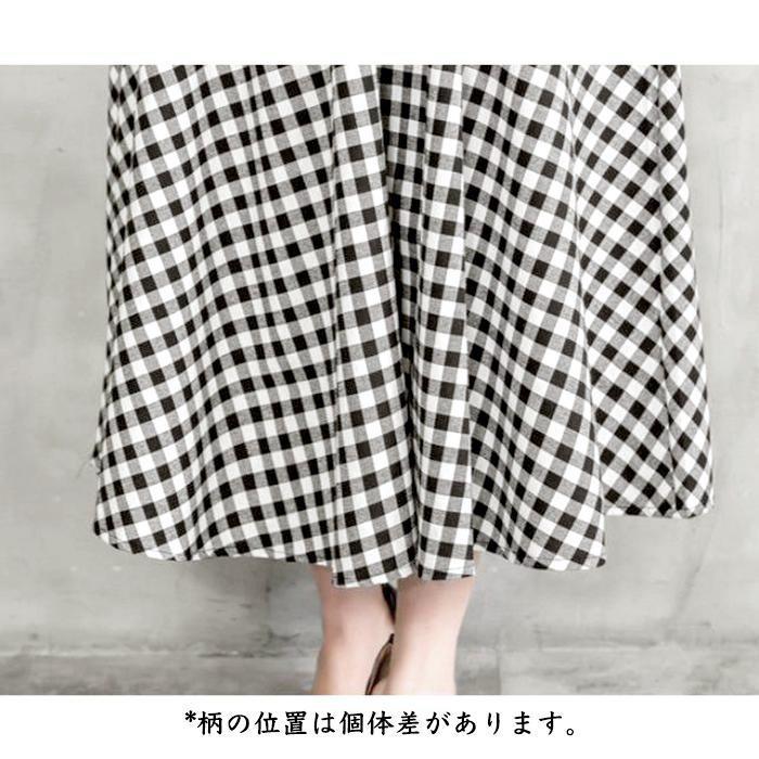 数量限定 スカート Aライン フレア ギンガム チェック柄 ウエストゴム