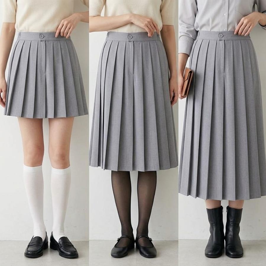お取寄せ レディースプリーツスカート 制服 ブラック グレー 無地