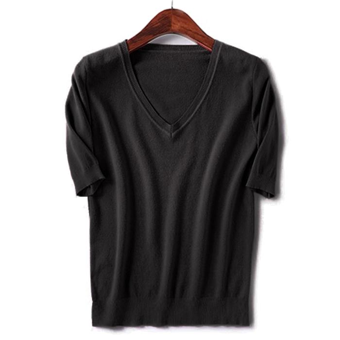 数量限定 レディース 半袖セーター ニット Vネック 無地 春夏 秋 薄地