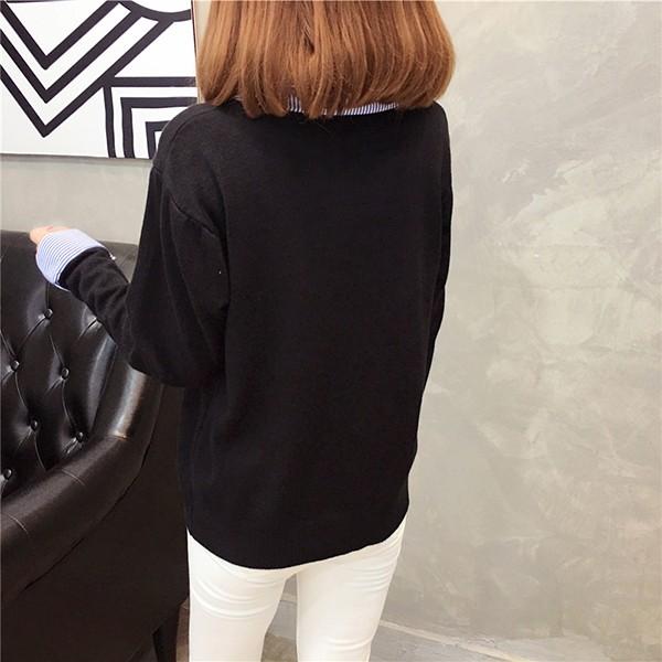 ニット セーター 重ね着 シャツ襟 レディース Vネック 重ね お仕事 ビジネス ボーダー 無地 女性 ストレッチ 伸縮性 着心地 トップス 長袖 春 秋 冬 331 A B 通販 Yahoo ショッピング