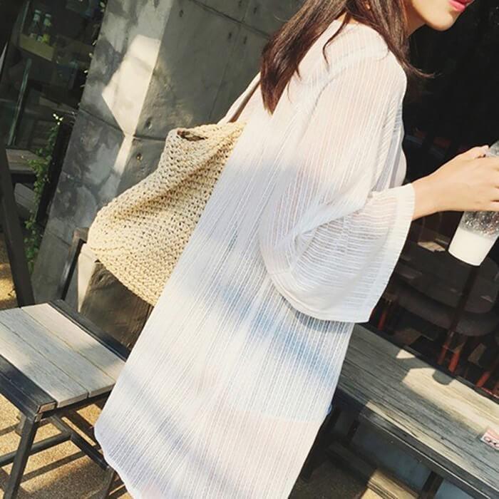 カーディガン ロング 夏 薄手 透け 膝丈 Uvカット ボーダー 黒 白 シンプル 快適 着心地 長袖 涼しい 海 リゾート 旅行 レディース 女性 透明感 345bk A B Outlet 通販 Yahoo ショッピング