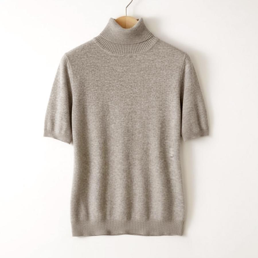ベージュ ハイネックカシミヤセーター 半袖 数量限定 ニット セーター 半袖 ハイネック カシミヤ レディース 無地