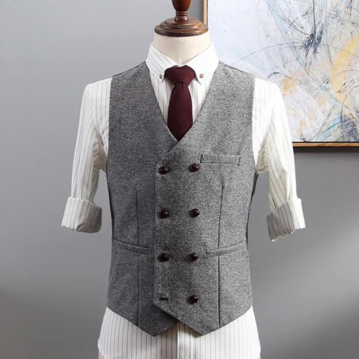 メンズ ジレ ベスト フォーマル 冬 秋 春 杉綾 レトロ ダブルボタン 厚地 Vネック 男性 ビジネス イギリス 格好いい 上品 ポケット 422 A B Outlet 通販 Yahoo ショッピング