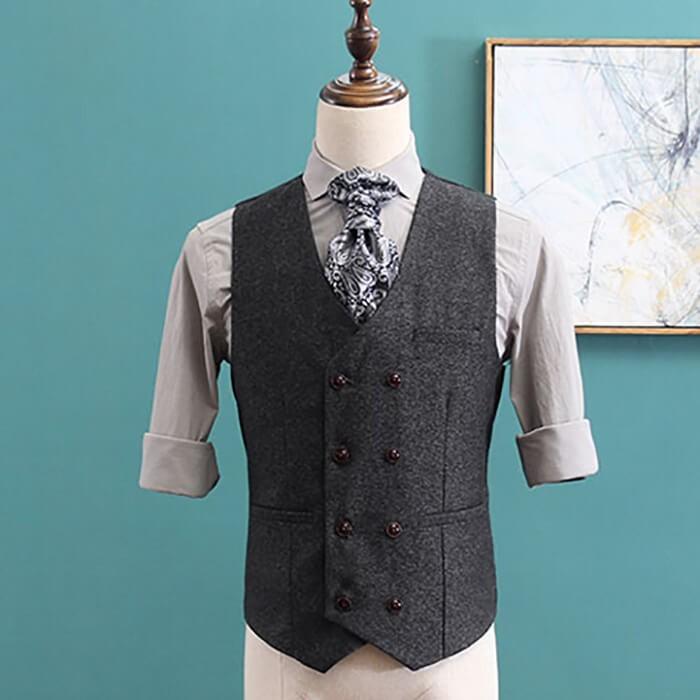 お取寄せ メンズ ジレ ベスト フォーマル 冬 秋 春 杉綾 レトロ ダブル