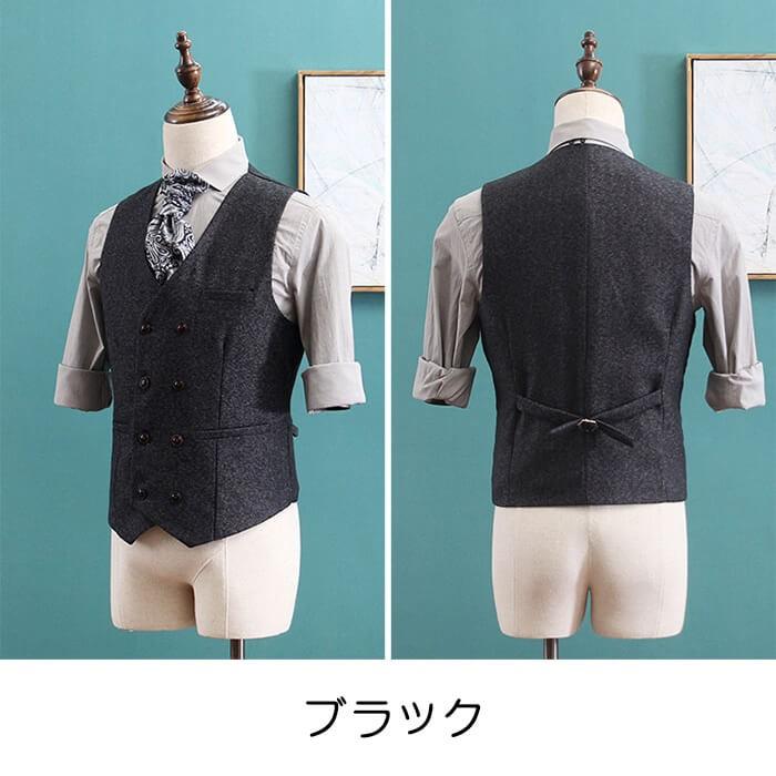 お取寄せ メンズ ジレ ベスト フォーマル 冬 秋 春 杉綾 レトロ ダブル