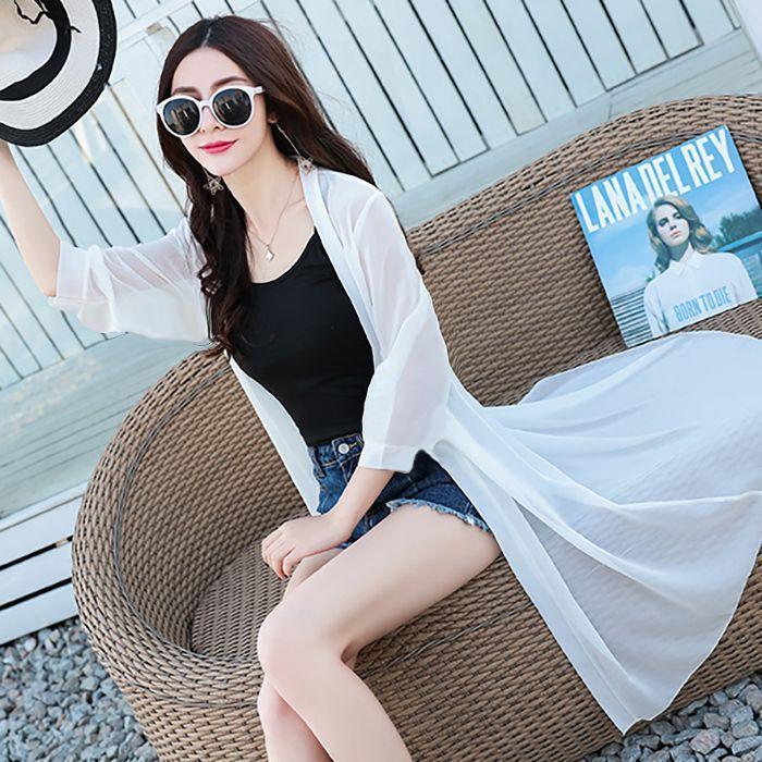 数量限定 レディース カーディガン ロング 膝丈 無地 透け 透明