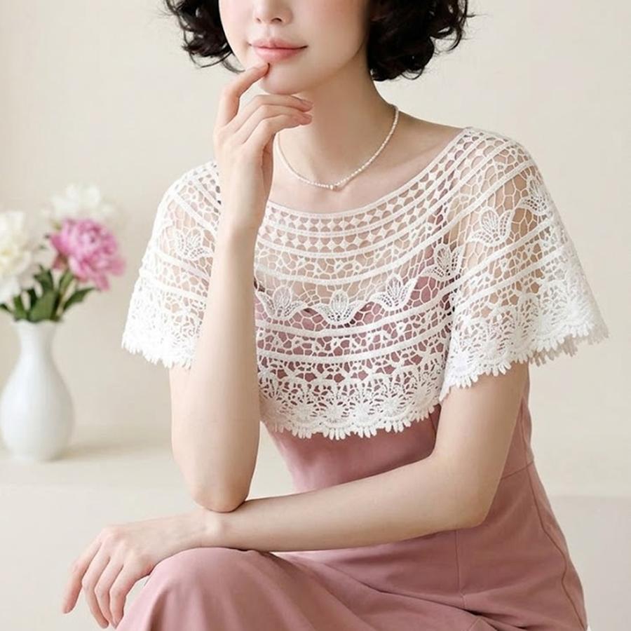 大人可愛い レディース ケープ風 ボレロ 付け襟 肩掛け レース ニット 