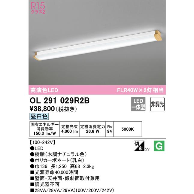 OL291029R2B オーデリック キッチンライト FLR40W×2灯相当 昼白色の画像