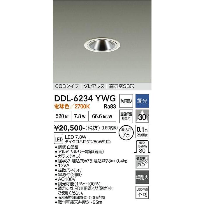 大光電機 安心のメーカー保証 【送料無料】DDL-6234YWG LED 屋外灯
