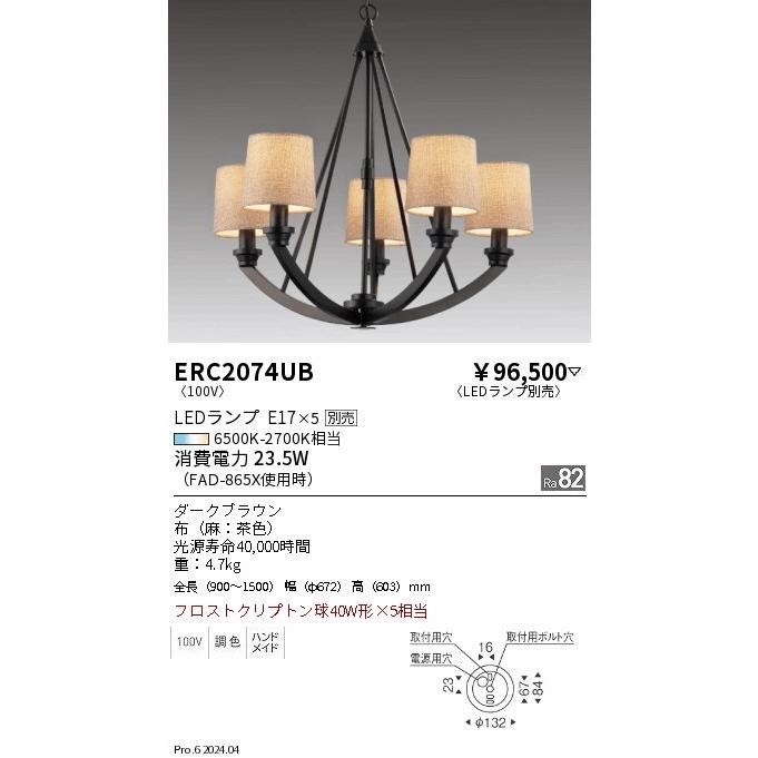 遠藤照明 安心のメーカー保証 【インボイス対応店】ERC2074UB
